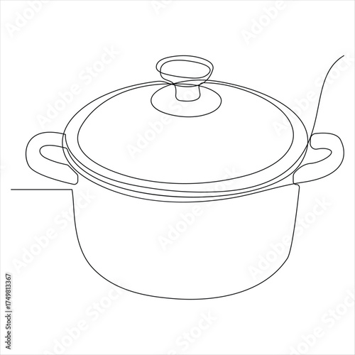 Continuous one line drawing of cooking pot minimalist vector illustration