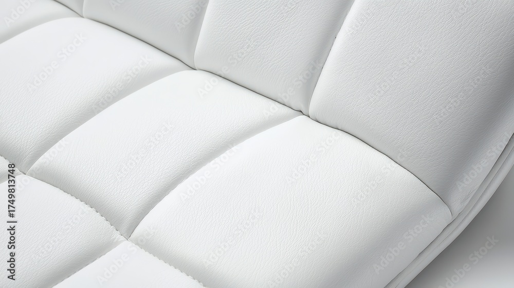 Naklejka premium Close-up of a Modern White Leather Chair with Quilted Pattern, Showing Texture and Design Details, Ideal for Furniture and Interior Design Concepts