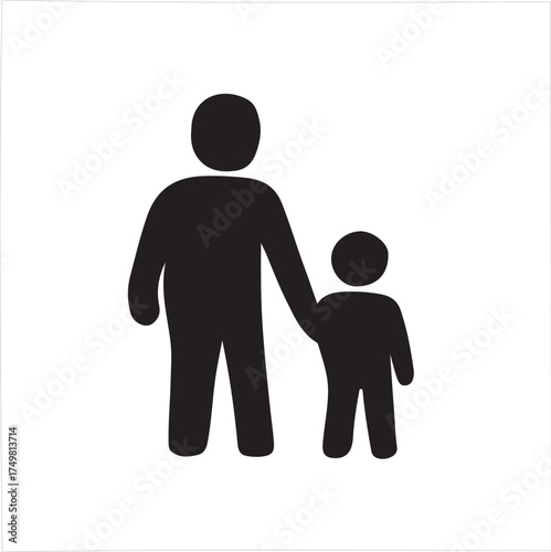 Minimalist black silhouette icon of a parent holding a child's hand, representing family, care, and protection