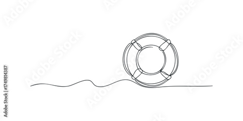 Simple line drawing of a lifebuoy on the water