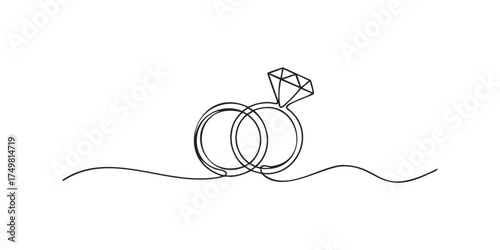Two interlocking wedding rings with diamond on white