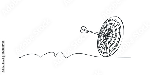 Dart striking target with continuous line drawing