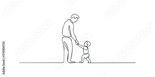 Father guiding child's first steps
