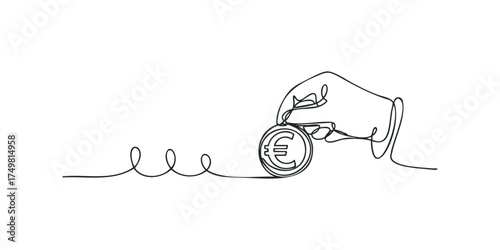 Hand holds euro coin with flowing line