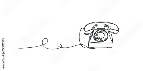 Single Line Drawing of Rotary Dial Telephone