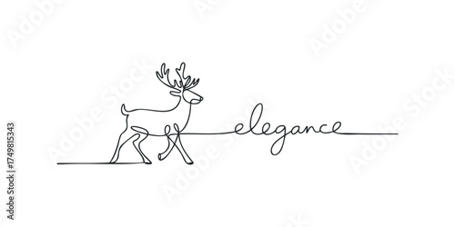 Single line drawing of a deer with elegance text