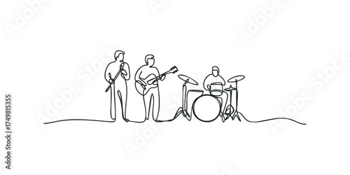 Continuous line drawing of band playing music