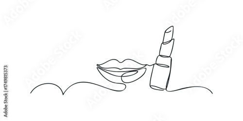Continuous line drawing of lips and lipstick