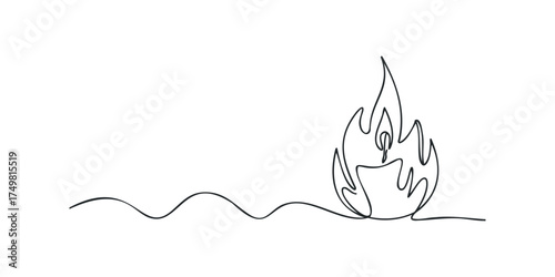 Continuous line drawing of a lit candle flame