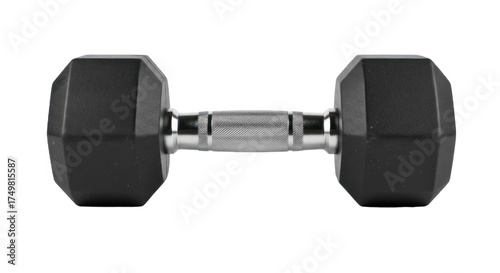 A black and white dumbbell on a white background.