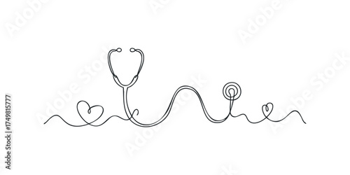 Continuous line drawing of stethoscope with heart shape