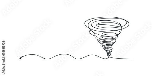 Single line drawing of a tornado and wave