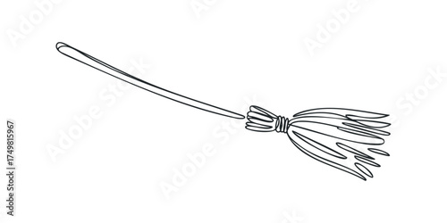 Simple Line Drawing of a Flying Broomstick