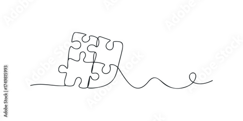 Abstract line drawing of interconnected puzzle pieces