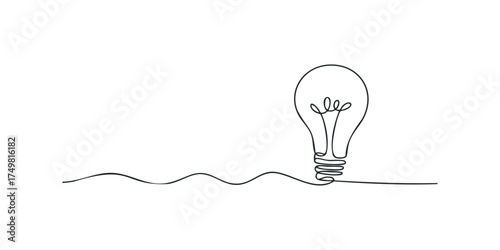 Continuous line drawing of a light bulb representing a new idea