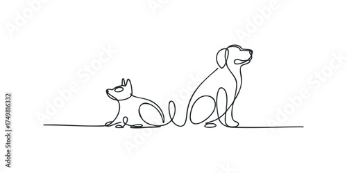 Continuous Line Drawing of Two Dogs Sitting Side by Side