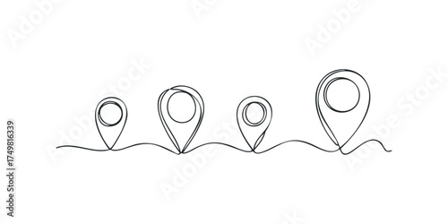 Minimalist line art showing four location pins in ascending size