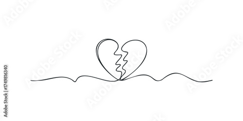 Broken heart symbol drawn with continuous line