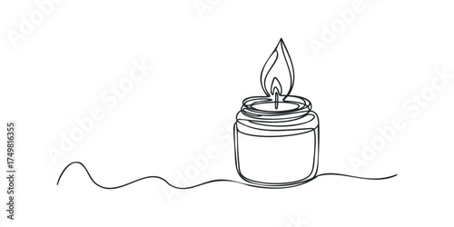 Continuous line drawing of a lit candle in a jar