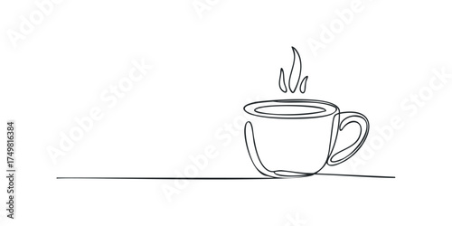 Minimalist Line Drawing of Steaming Coffee Cup