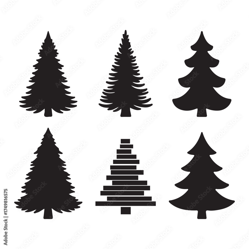 Fototapeta premium Collection of Various Pine Tree Silhouettes