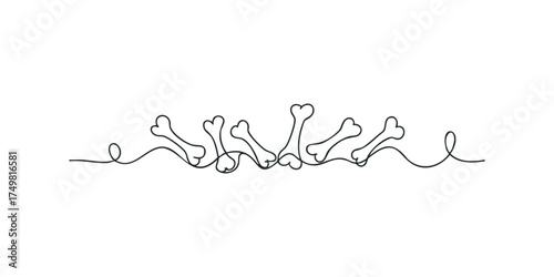 Continuous line drawing of dog bones forming a border