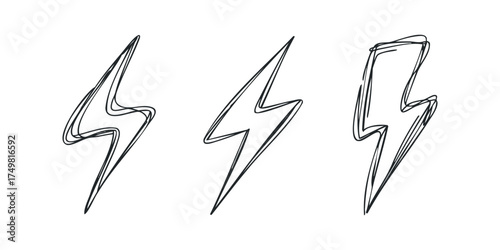 Three abstract lightning bolt shapes hand drawn