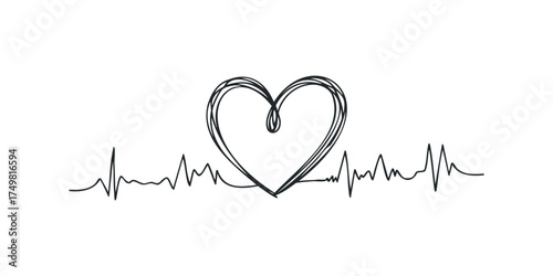 Heartbeat line graphic with hand-drawn heart symbol