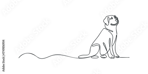 Continuous line drawing of a dog sitting attentively