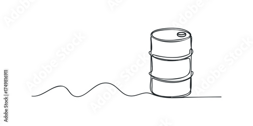 Single Line Drawing of Oil Barrel on Wavy Ground