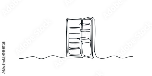 Open refrigerator appliance with shelves and door