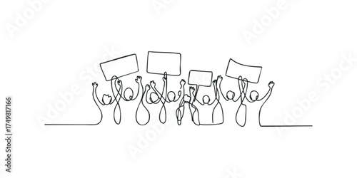 Crowd Holding Blank Signs Arms Raised