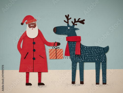 Brown Santa and Reindeer Christmas Card