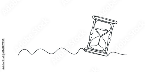 Hourglass with flowing sand and wave line