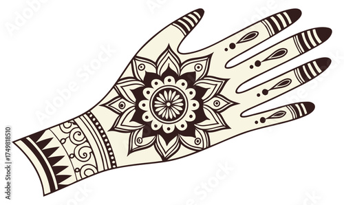 Classic Mehndi Hand Illustration – Folk Art Inspired Symmetrical Cultural Motif Design