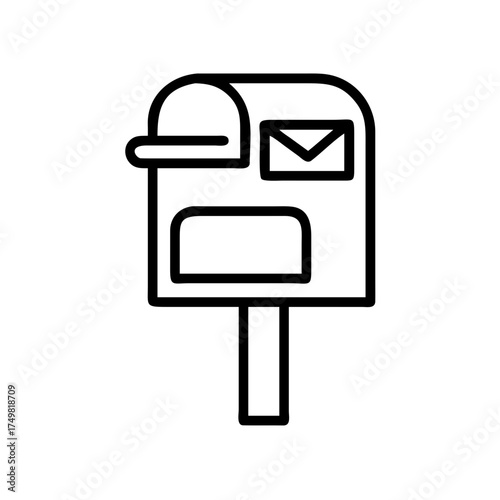 Postal mailbox icon in line art style with envelope details  