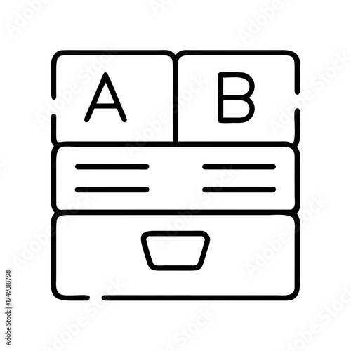 Postal sorting tray with letters labeled A and B in outline design  