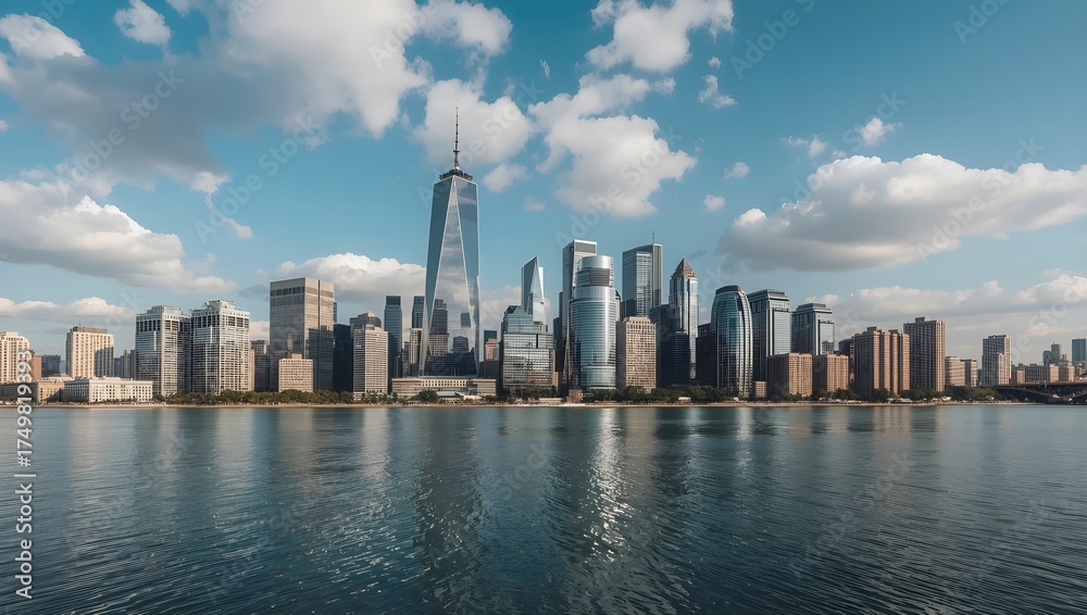 Fototapeta premium Sea View with Modern Skyscrapers Skyline