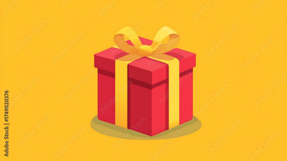 Obraz premium Red gift box with yellow ribbon present for christmas and birthday sale