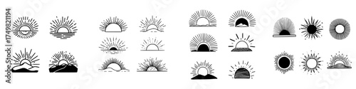 Minimalist line art icons depicting sun rise and set moments