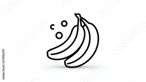 Minimalist Line Art Bananas with Bubbles, black and white, representing healthy fruit and freshness with copy space