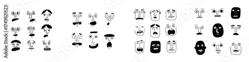 Set of abstract hand drawn faces expressing various emotions and moods