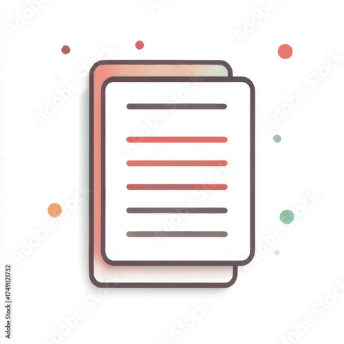  Minimalist Document Icon, white and red, for data and information management with copy space