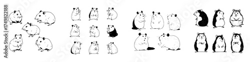 Various poses of adorable hamster characters in a charming hand-drawn style