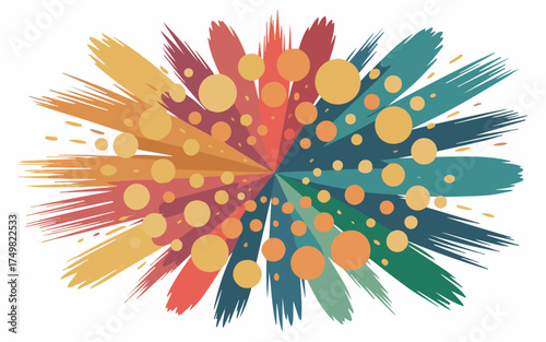 Dynamic burst of retro colors and circles creates an energetic, vibrant background for your next project with a fun, artistic and optimistic feel