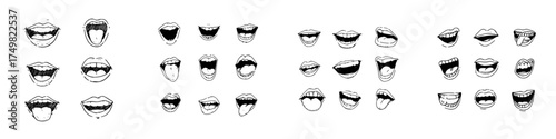 Hand drawn mouth expressions showing various emotions and speech acts