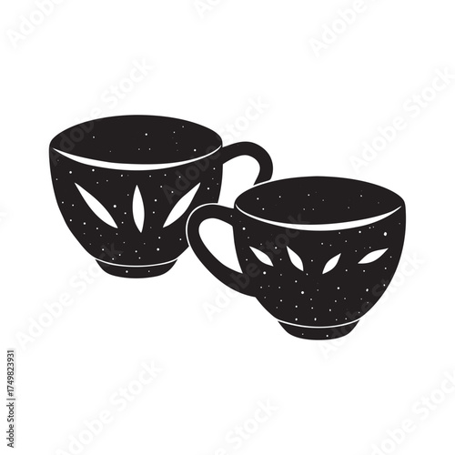 Rustic Earthen Cup Set Silhouette Artwork