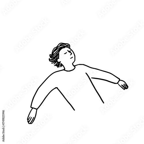 A minimalist line drawing of a person lying down with arms outstretched and eyes closed in a peaceful pose