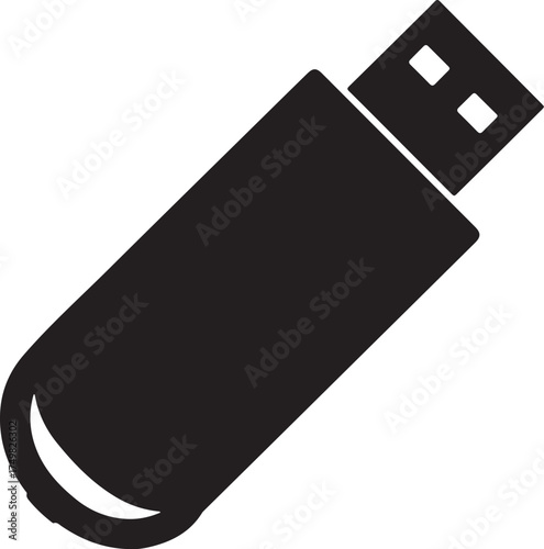 Black U S B flash drive vector silhouette storage data