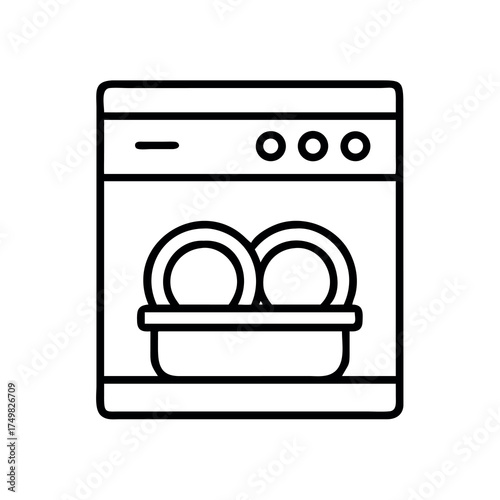 Clean dishwasher icon with plates and utensils ready for washing